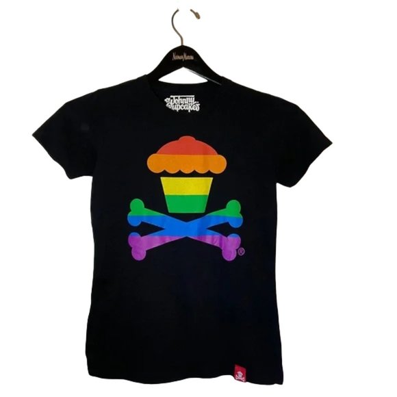 Johnny Cupcakes Tops - Johnny Cupcakes Womens Shirt Small Black Rainbow Pride LGBTQ Cupcake Crossbones